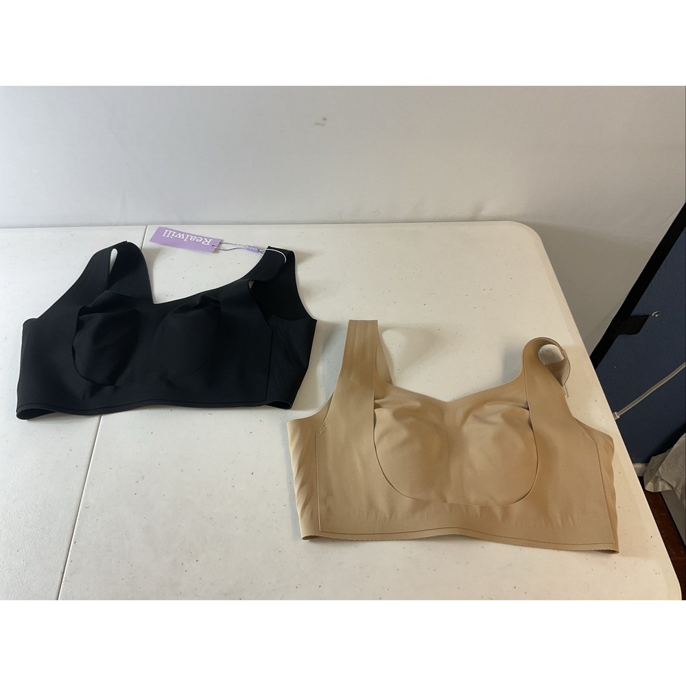 Lot of 2 NEW Real Will Women's Wireless bra‎ smoothing comfort black/ nude  MD